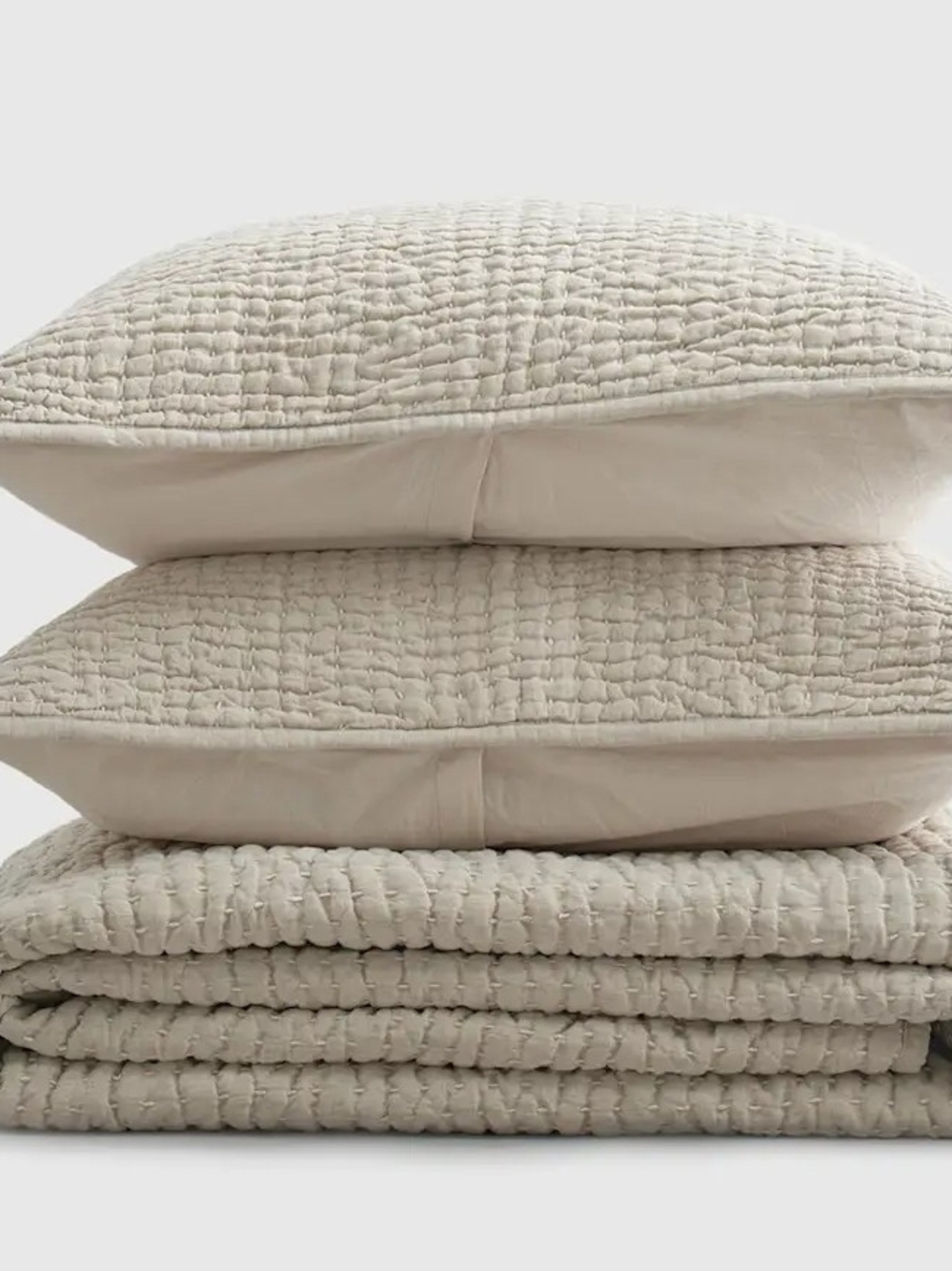 Quince European Linen Cotton Stitch Quilt Set - King/Cal-King - Natural - Picture 3 of 4